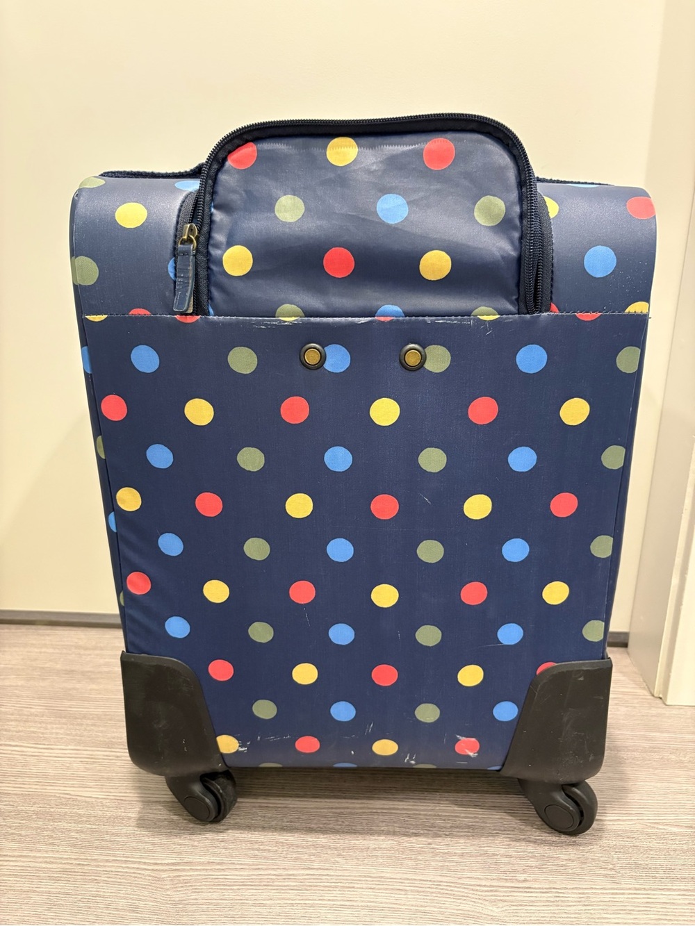 Vintage Cath Kidston Navy Polka Dot Rolling Suitcase - Picture 3 of 5